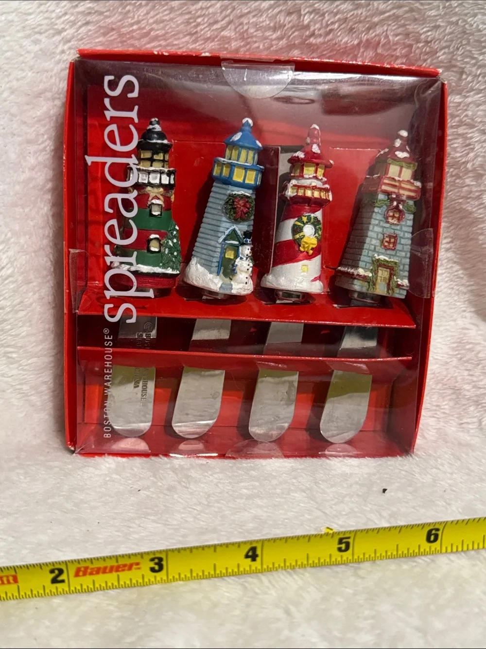 Vintage 1999 Boston Warehouse Lighthouse Holiday Spreaders, Set of 4 (NIB)